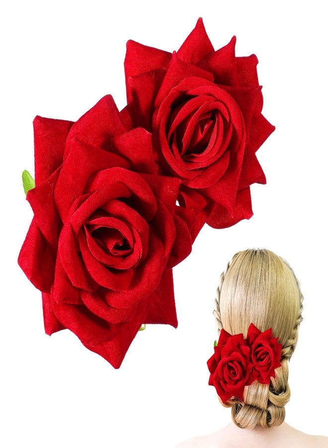 YBEATY مشبك شعر على شكل زهرة وردة ثلاثية الأبعاد من YBEATY، مشط ورود حمراء، إكسسوارات شعر، دبابيس شعر مزينة بالزهور، مستلزمات تزيين الشعر، زي بوهيمي، دبوس شعر، ديكور للفتيات والنساء، حفلة هالوين، زفاف، عروس، راقصة - Image 1